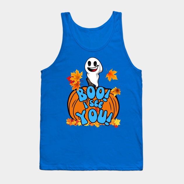 Cute Fall Halloween ghost and pumpkin boo! I see you! Tank Top by Shean Fritts 